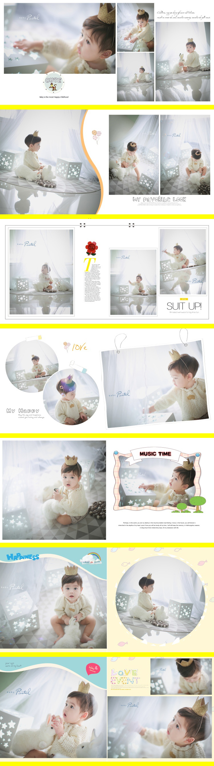 儿童写真新生儿百天周岁相册模板psd样册影楼ps排版照片成长影集