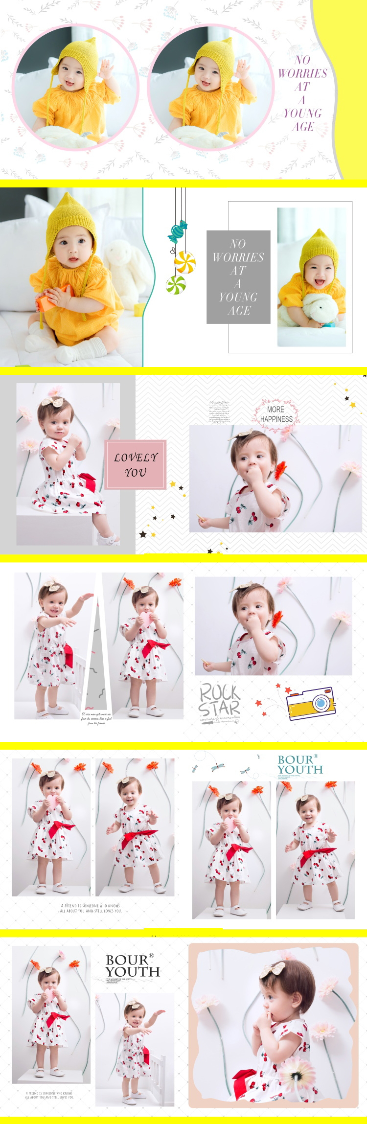 2019儿童psd模板百天满月周岁影楼相册宝宝样册ps设计10寸方版